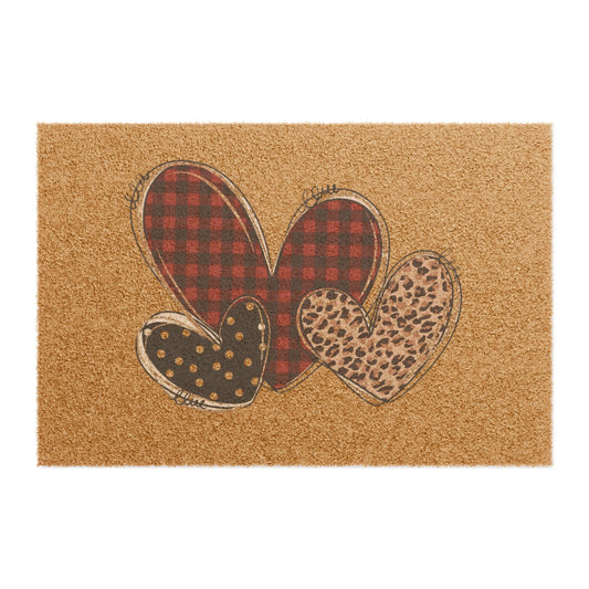 Heart Patch Doormat — Buffalo Plaid & Leopard Print Welcome Rug