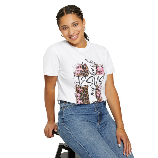 Jesus Has My Back T-Shirt | Leopard Floral Cross Christian Faith Tee
