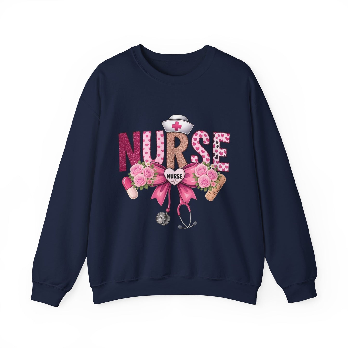 Pink Floral Nurse Crewneck Sweatshirt | Stethoscope, Bandage, Nursing Theme