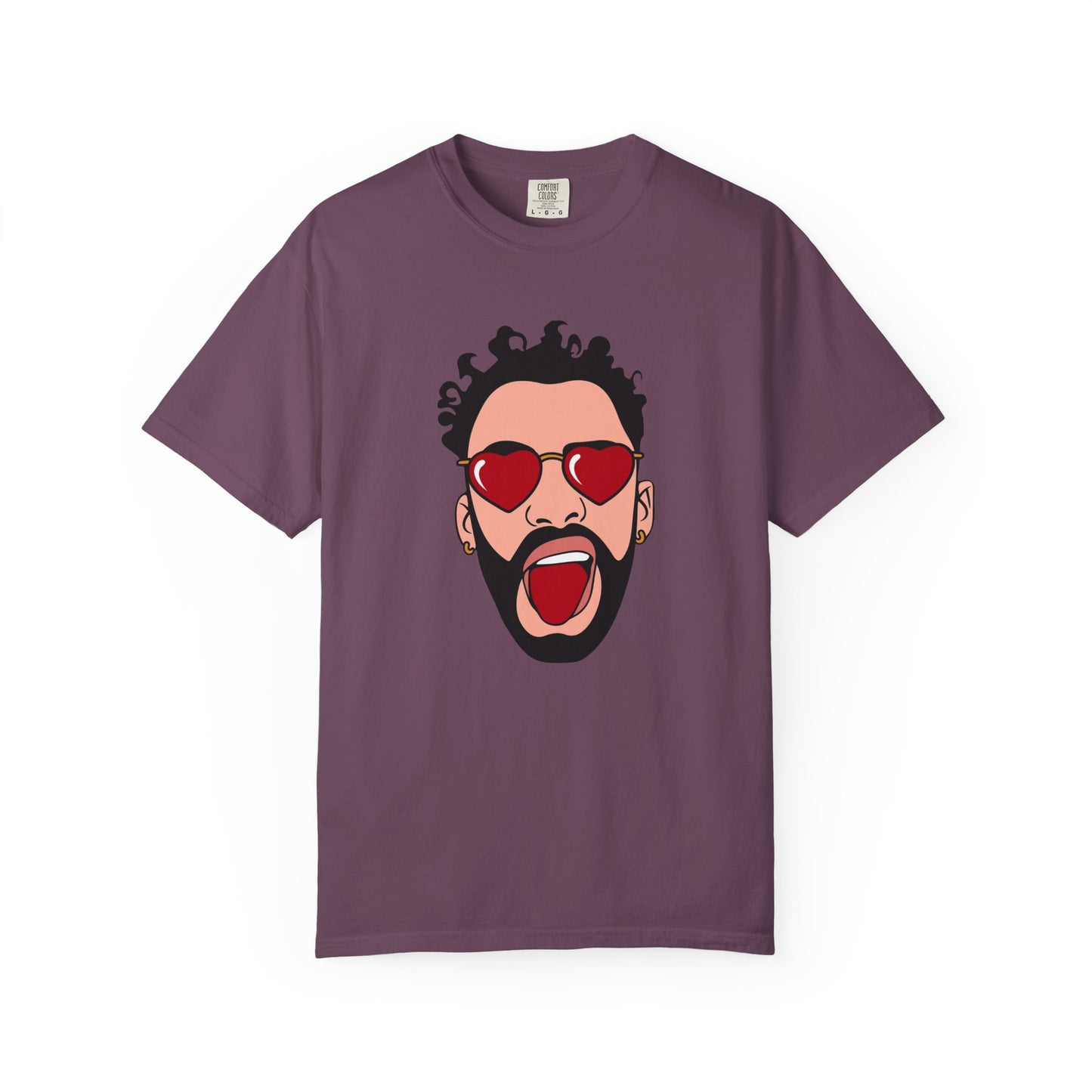 Graphic T-Shirt — Bold Pop Art Face with Heart Sunglasses