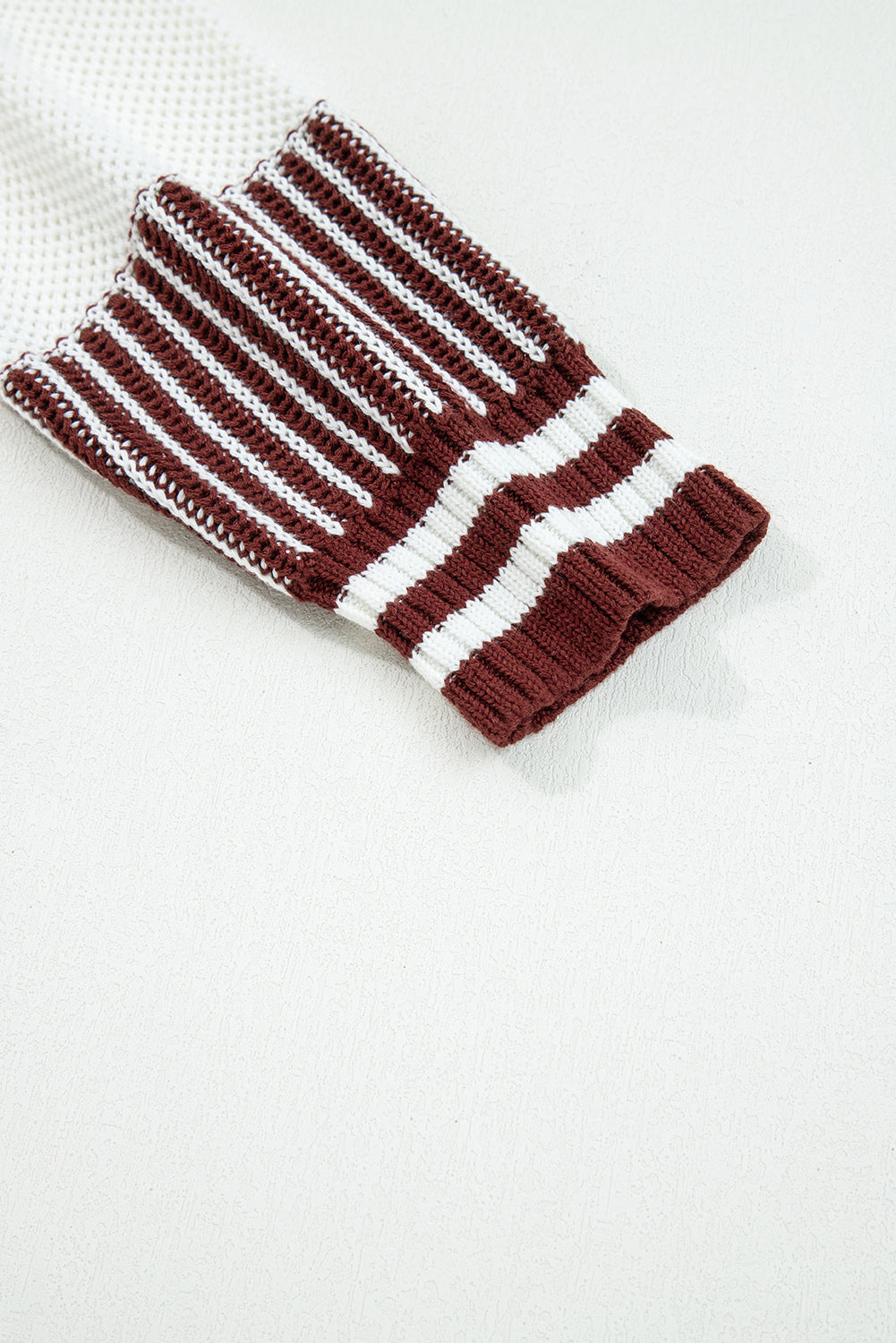 Brown Two Tone Striped Patchwork Drop Shoulder Sweater