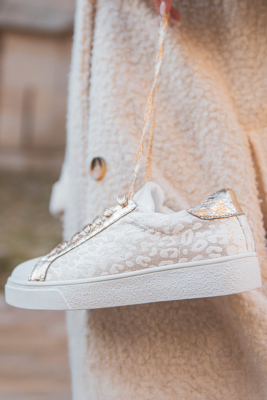 White Leopard Print Lace Up Sneaker