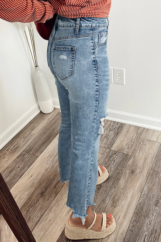 Myosotis Raw Hem Ripped Open Knee Vintage Jeans