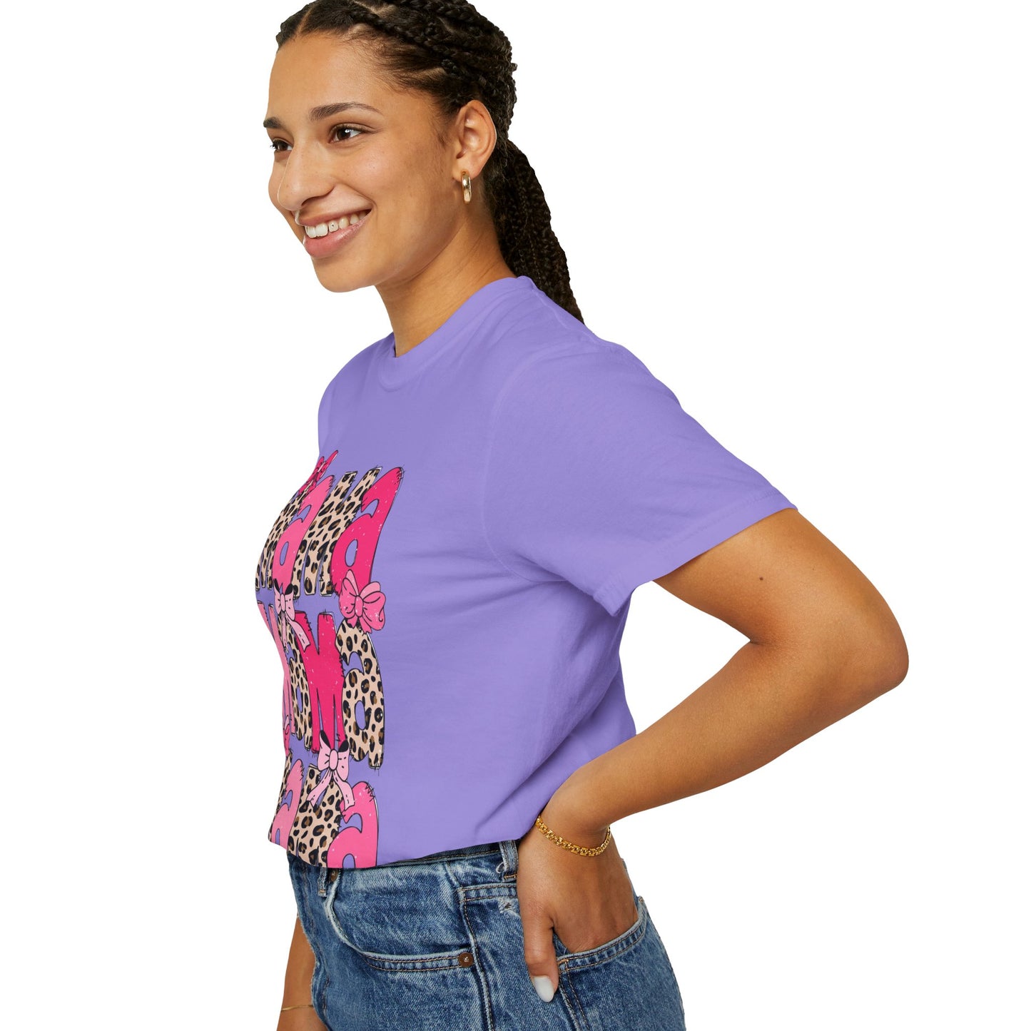 Mama Leopard Print Pink Bow T-Shirt