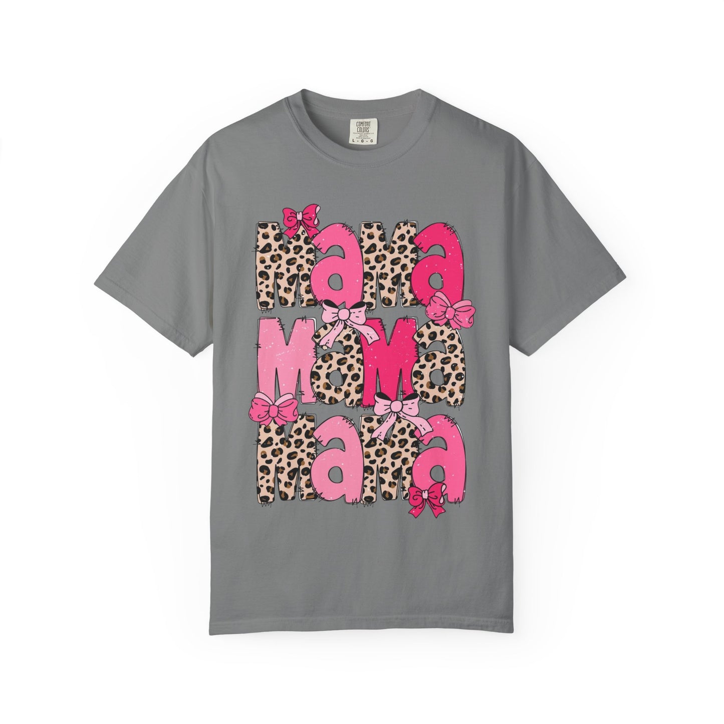 Mama Leopard Print Pink Bow T-Shirt