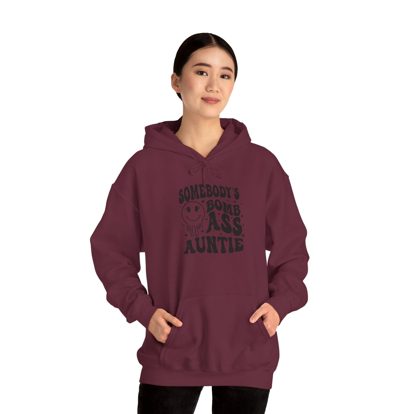 Hoodie — "Somebody's Bomb Ass Auntie" Funny Graphic Hooded Sweatshirt