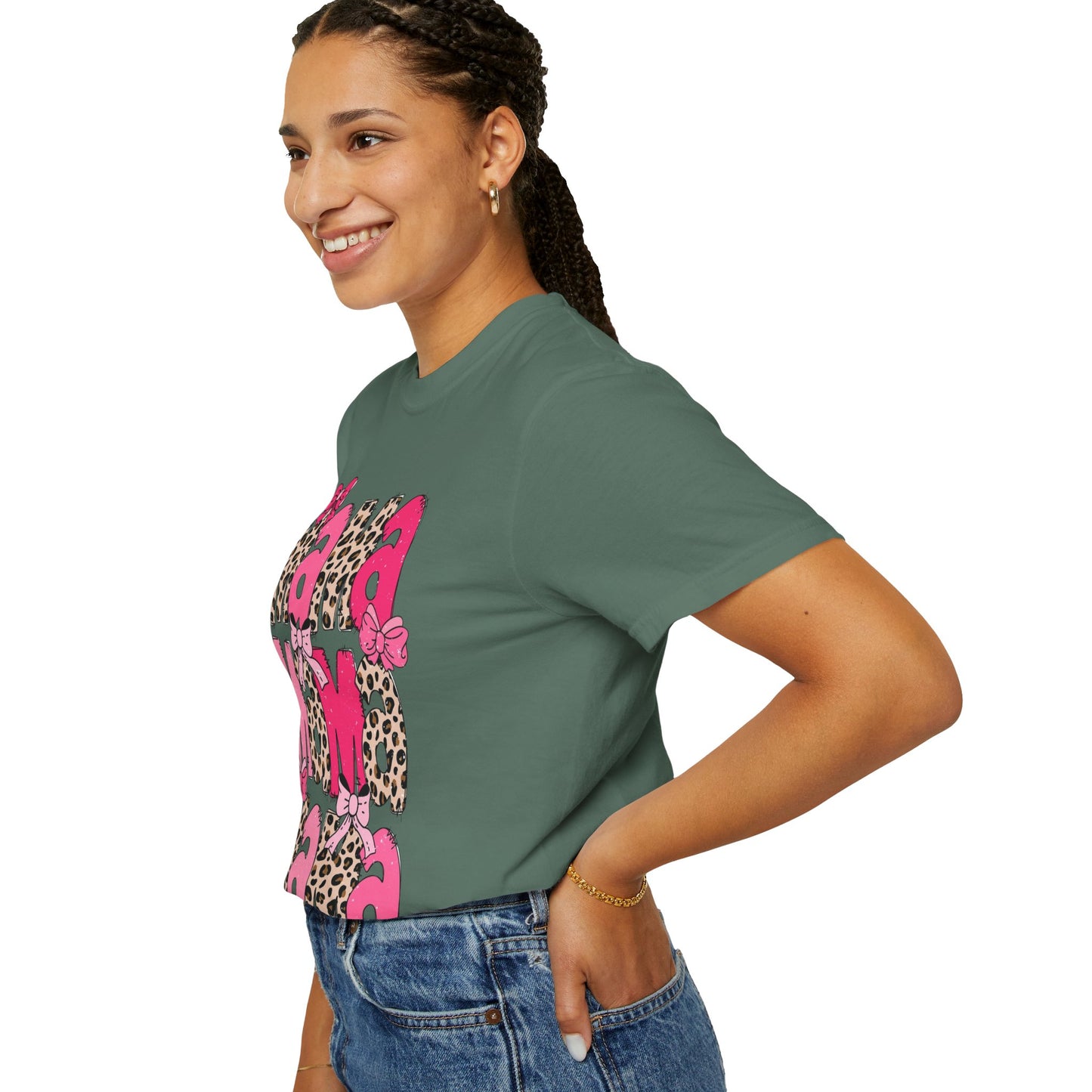 Mama Leopard Print Pink Bow T-Shirt