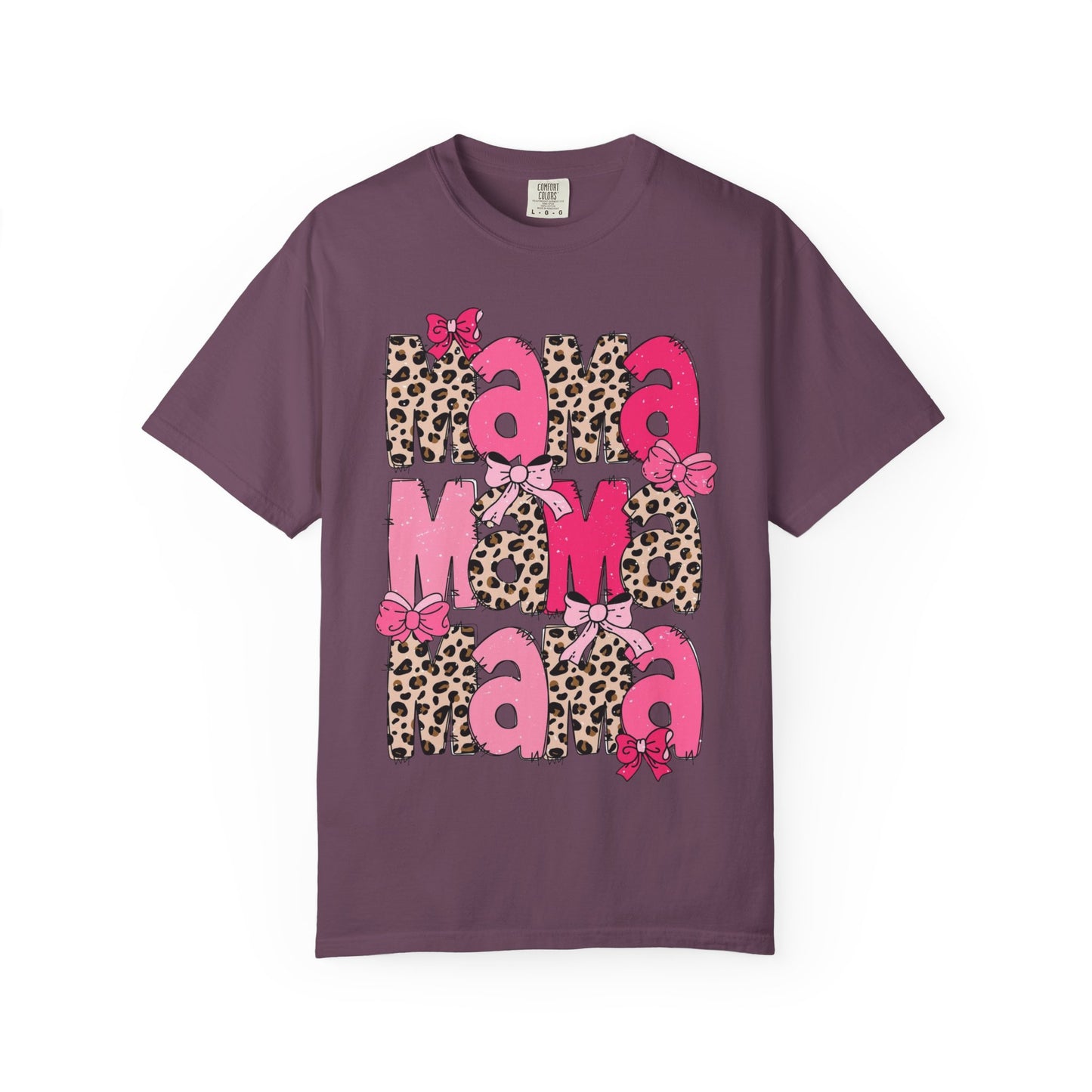 Mama Leopard Print Pink Bow T-Shirt