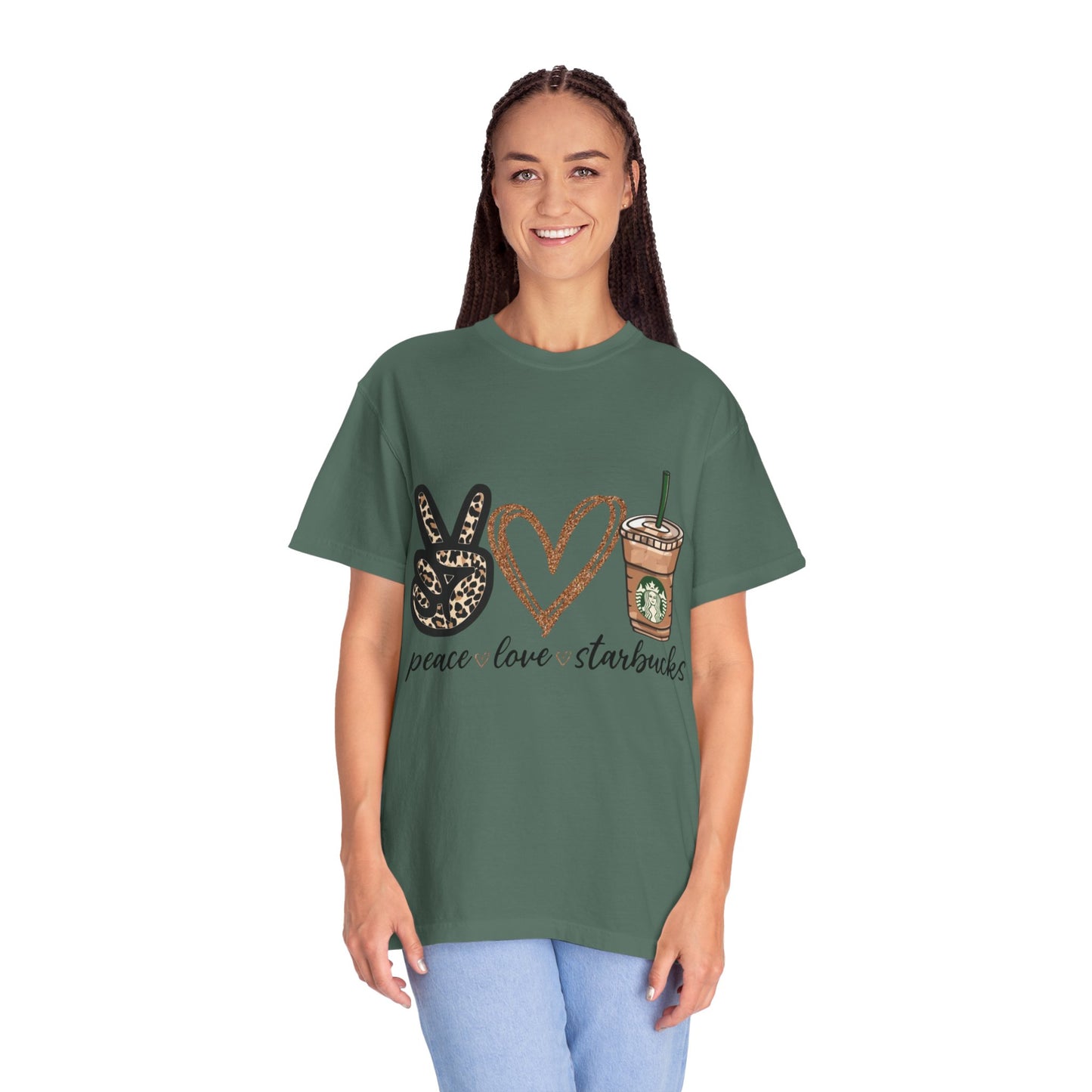 Peace Love Starbucks T-Shirt | Leopard Peace Sign Heart Coffee Cup