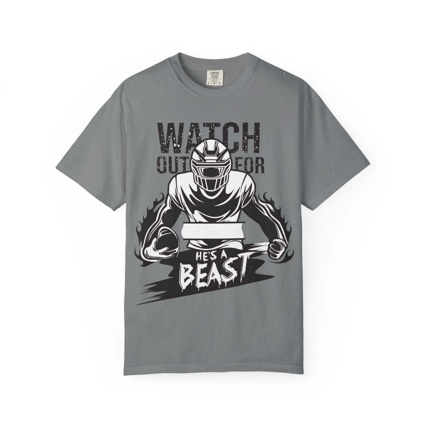 Watch Out For He's A Beast Football Player T-Shirt | Sports Helmet Grunge
