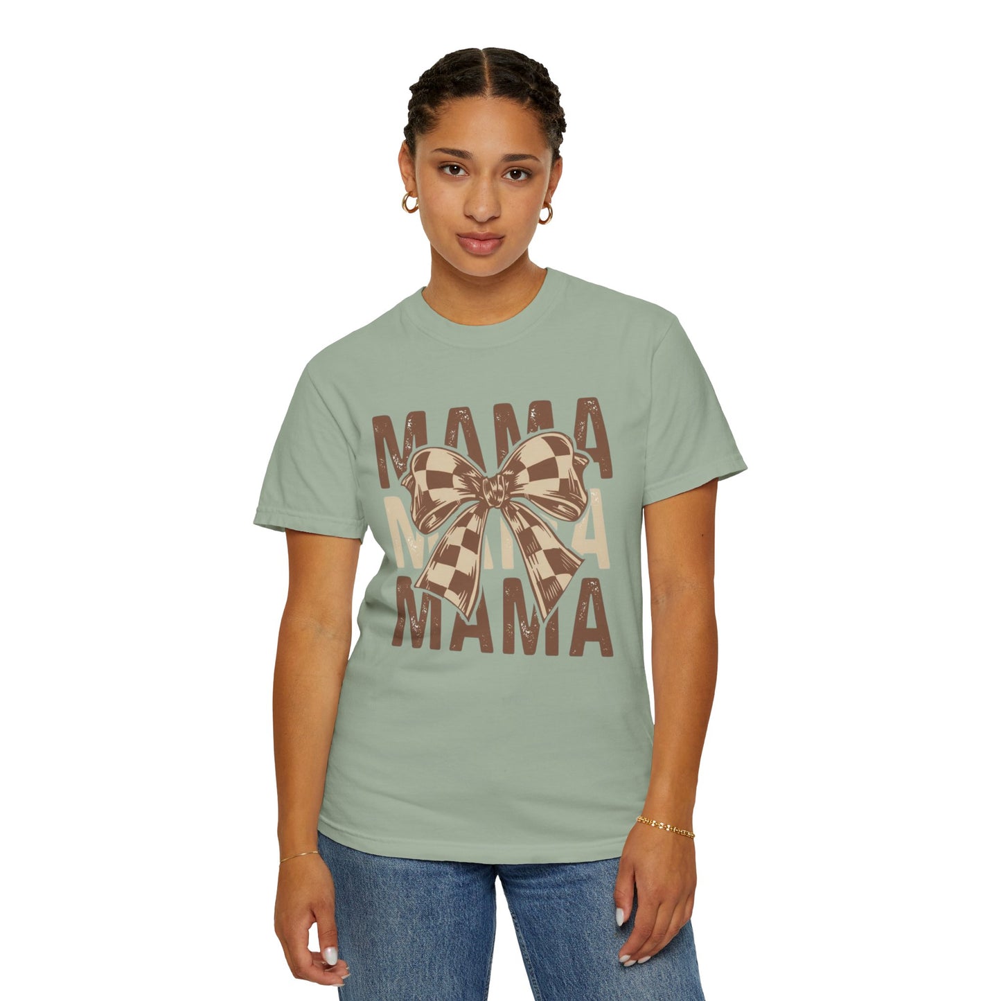 Mama Graphic T-Shirt — Plaid Bow Mom Tee (Mama Print)