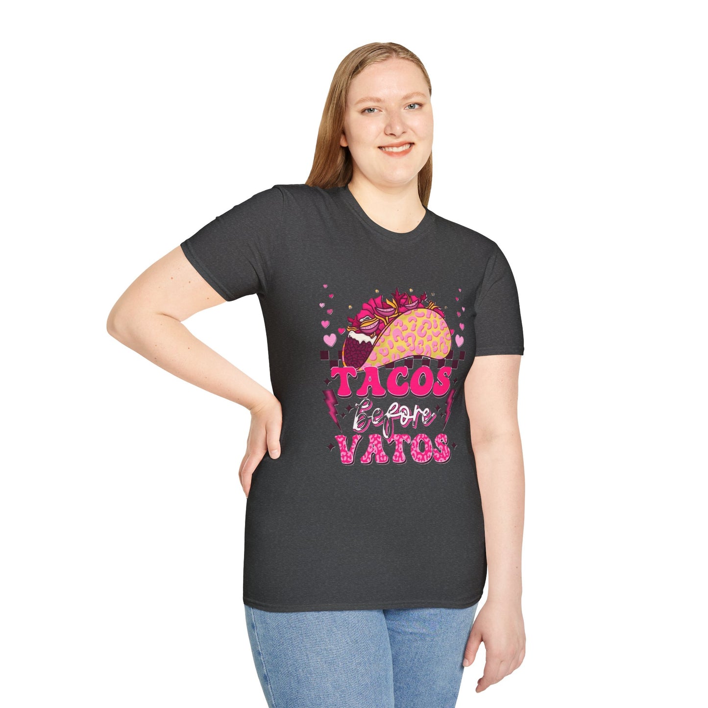 T-Shirt — "Tacos Before Vatos" Cute Pink Taco Graphic Tee