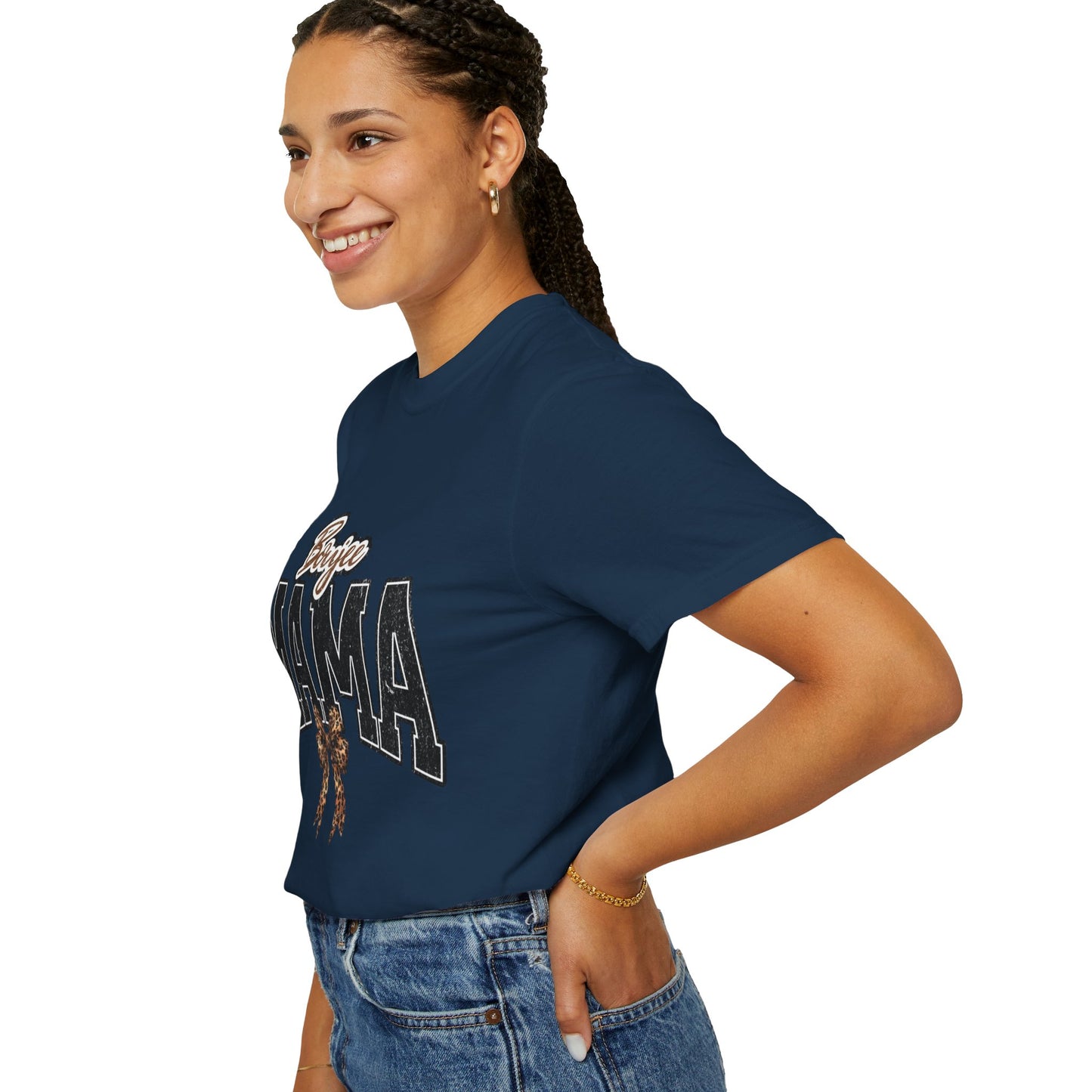 Boujee MAMA varsity letters with leopard bow T-Shirt | Mama shirt