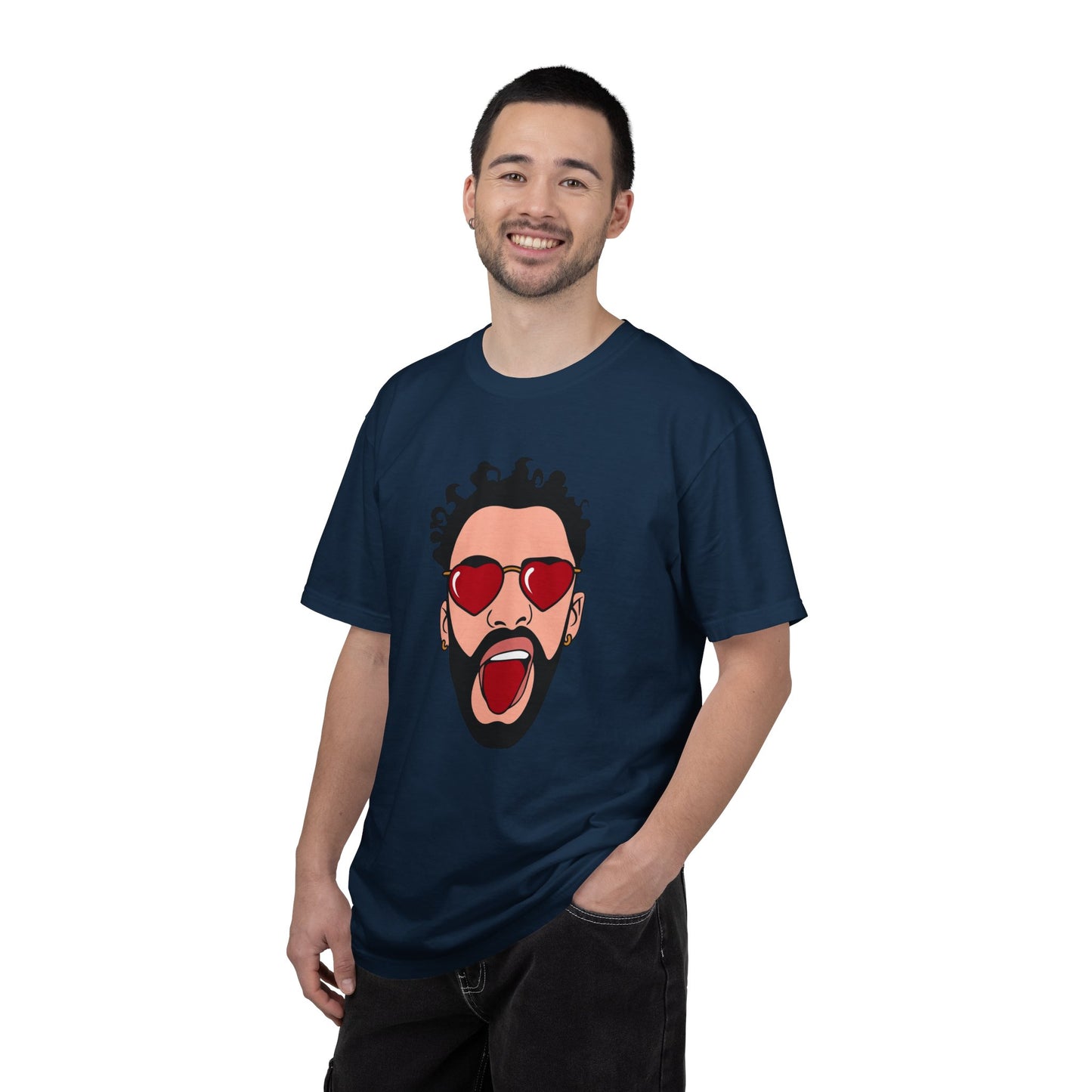 Graphic T-Shirt — Bold Pop Art Face with Heart Sunglasses