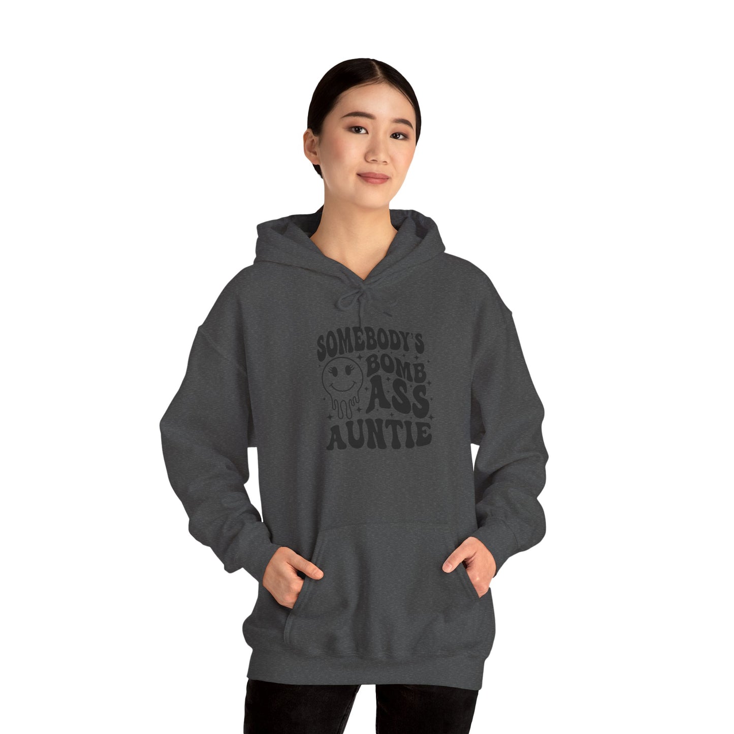 Hoodie — "Somebody's Bomb Ass Auntie" Funny Graphic Hooded Sweatshirt