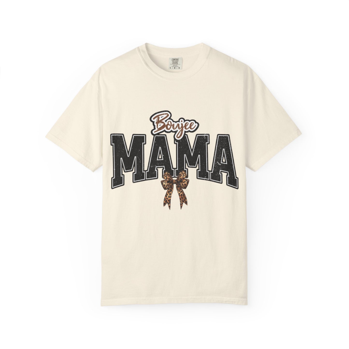 Boujee MAMA varsity letters with leopard bow T-Shirt | Mama shirt