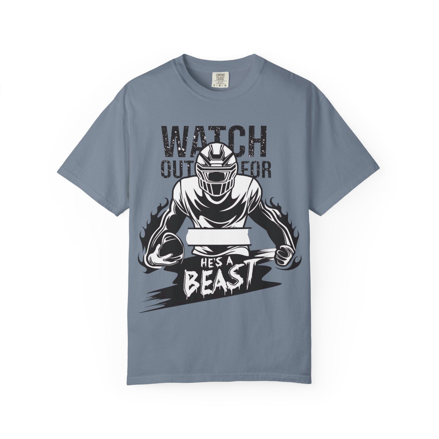 Watch Out For He's A Beast Football Player T-Shirt | Sports Helmet Grunge