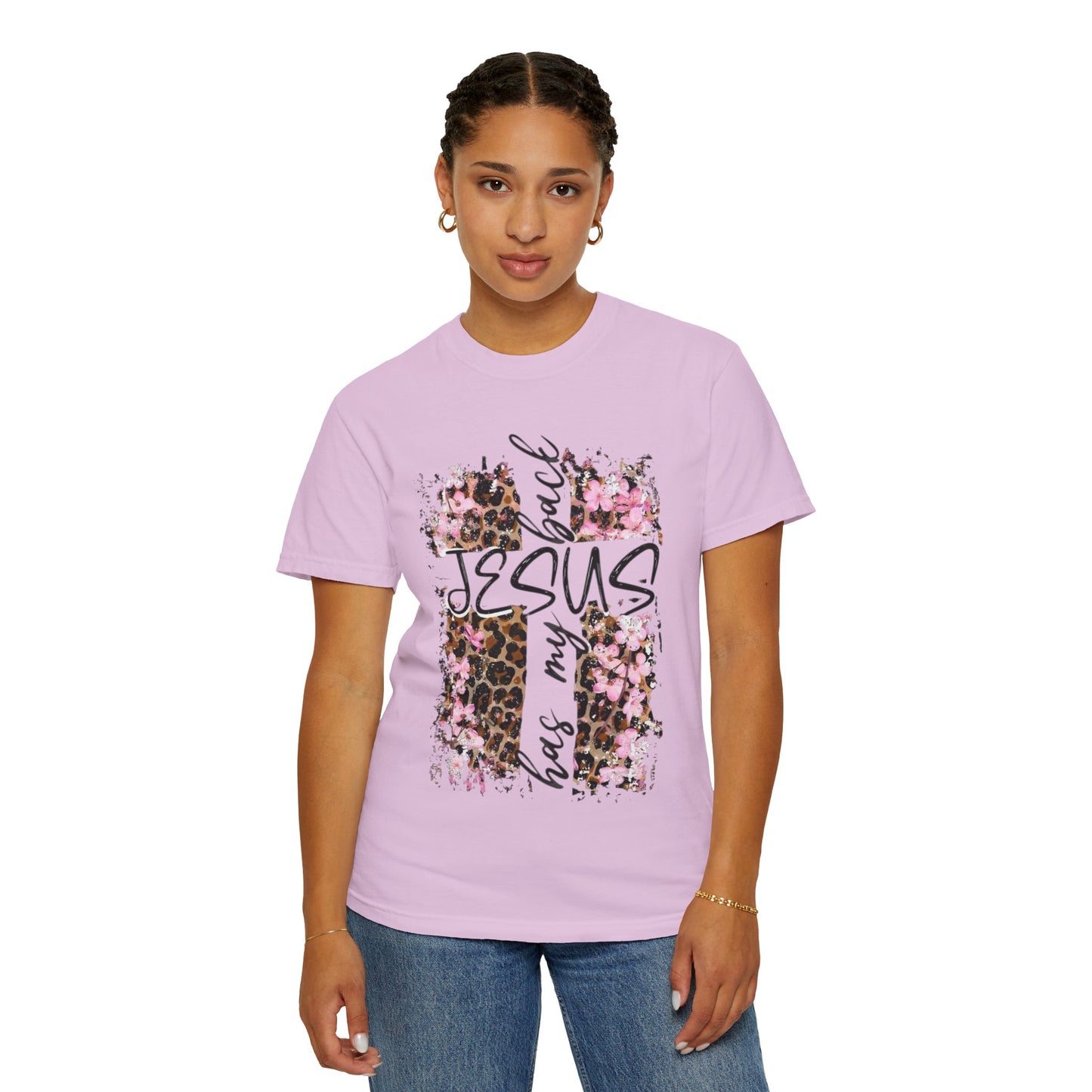 Jesus Has My Back T-Shirt | Leopard Floral Cross Christian Faith Tee