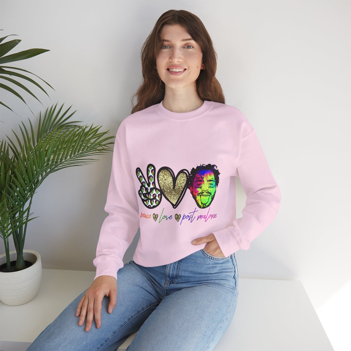 Leopard Peace Sign with Gold Heart crewneck sweatshirt | peace  love
