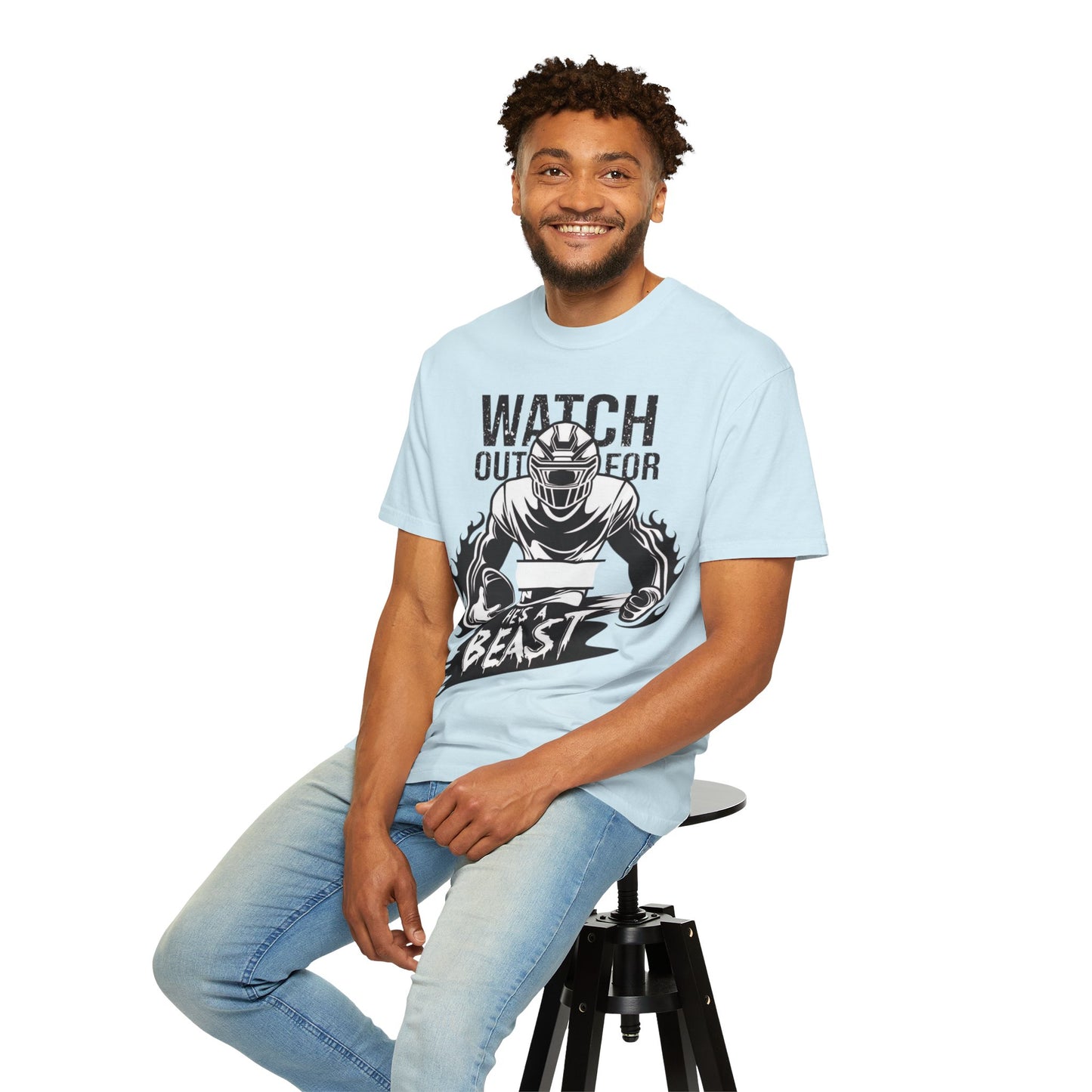 Watch Out For He's A Beast Football Player T-Shirt | Sports Helmet Grunge