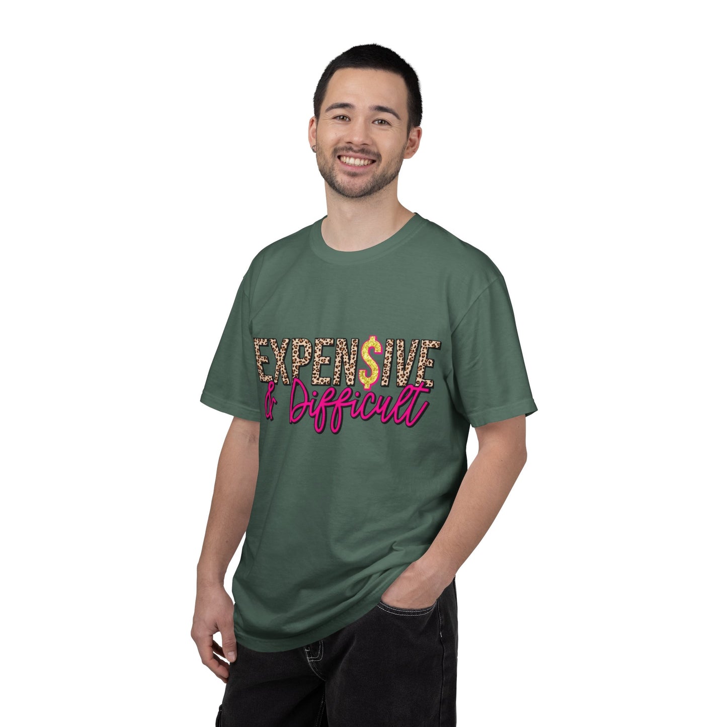 Expensive & Difficult T-shirt | Leopard Print, Dollar Sign, Pink Script