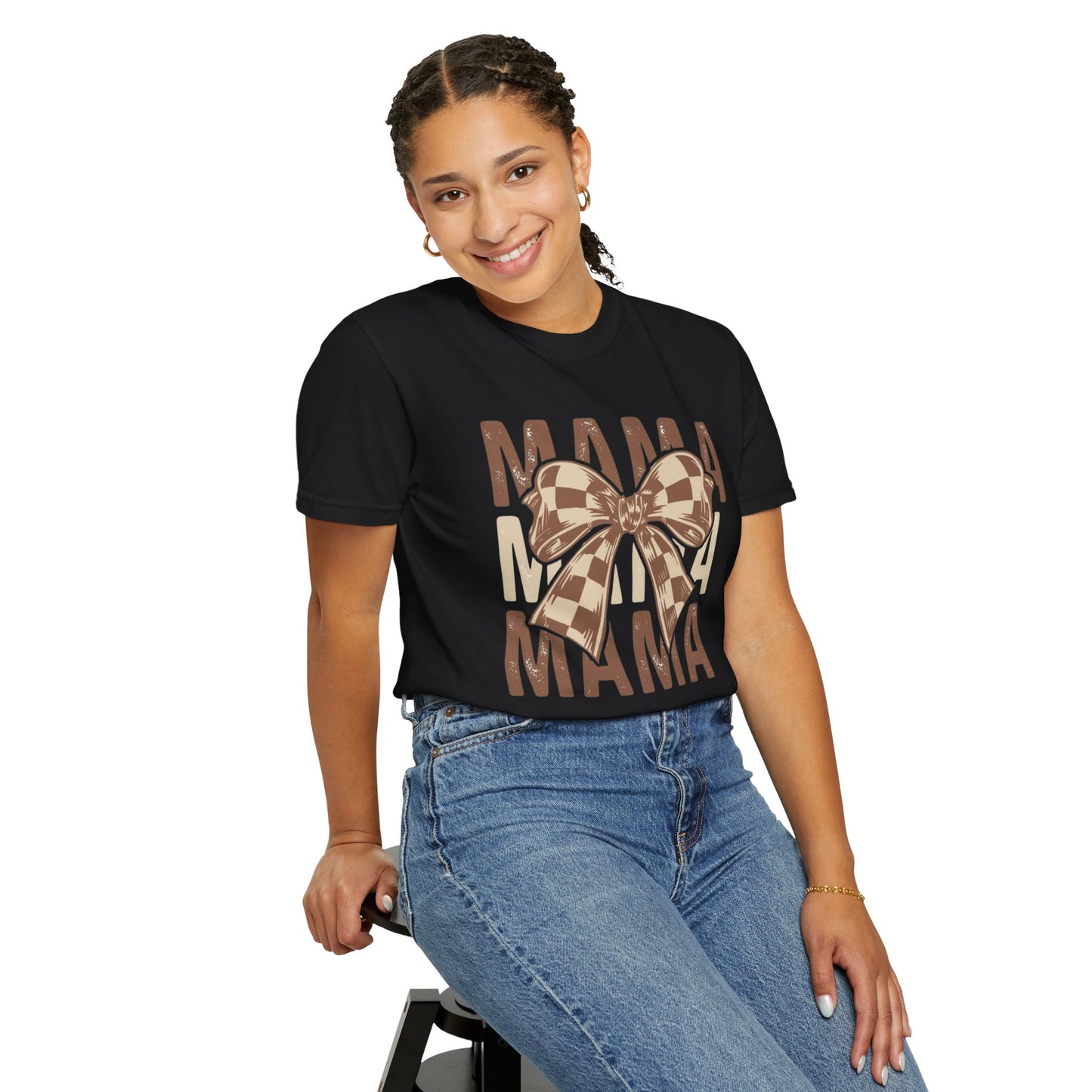 Mama Graphic T-Shirt — Plaid Bow Mom Tee (Mama Print)