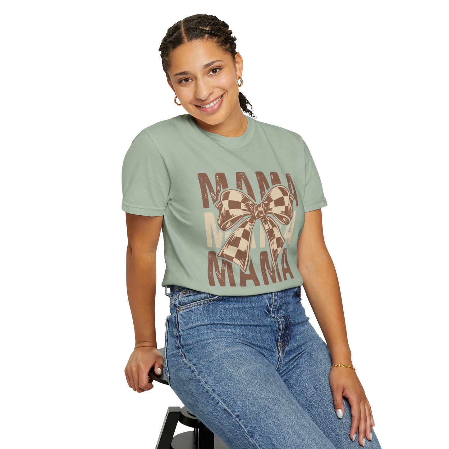 Mama Graphic T-Shirt — Plaid Bow Mom Tee (Mama Print)
