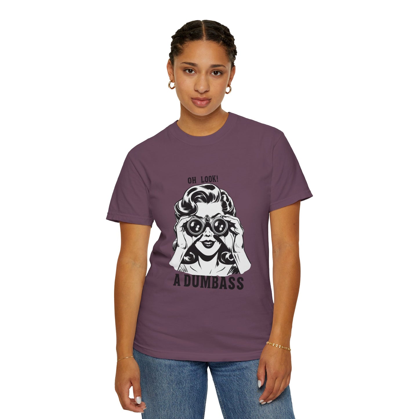 Oh Look A Dumbass T-Shirt | Retro Woman Binoculars Graphic Tee