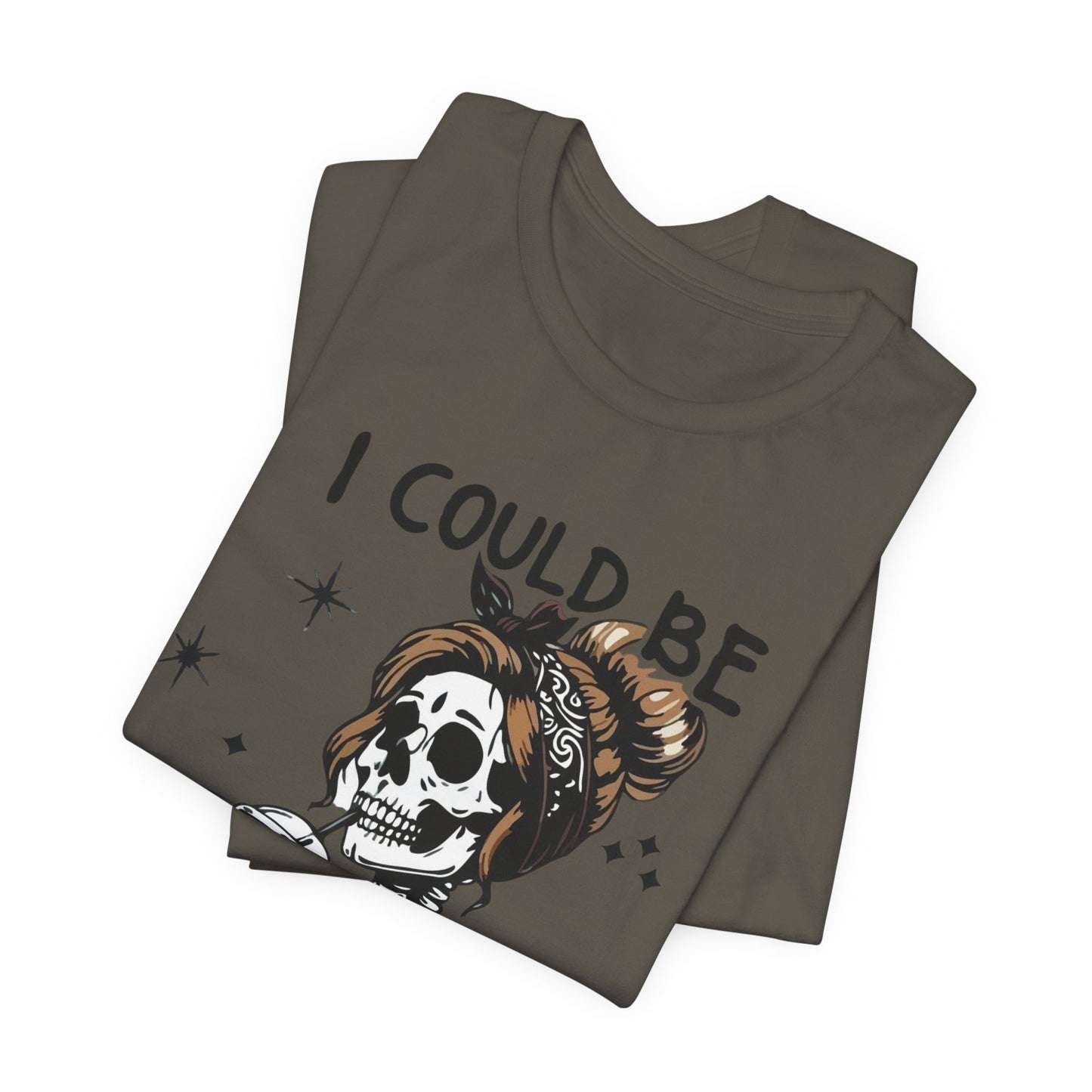 I Could Be Meaner skeleton with coffee T-Shirt | Skull woman graphic tee