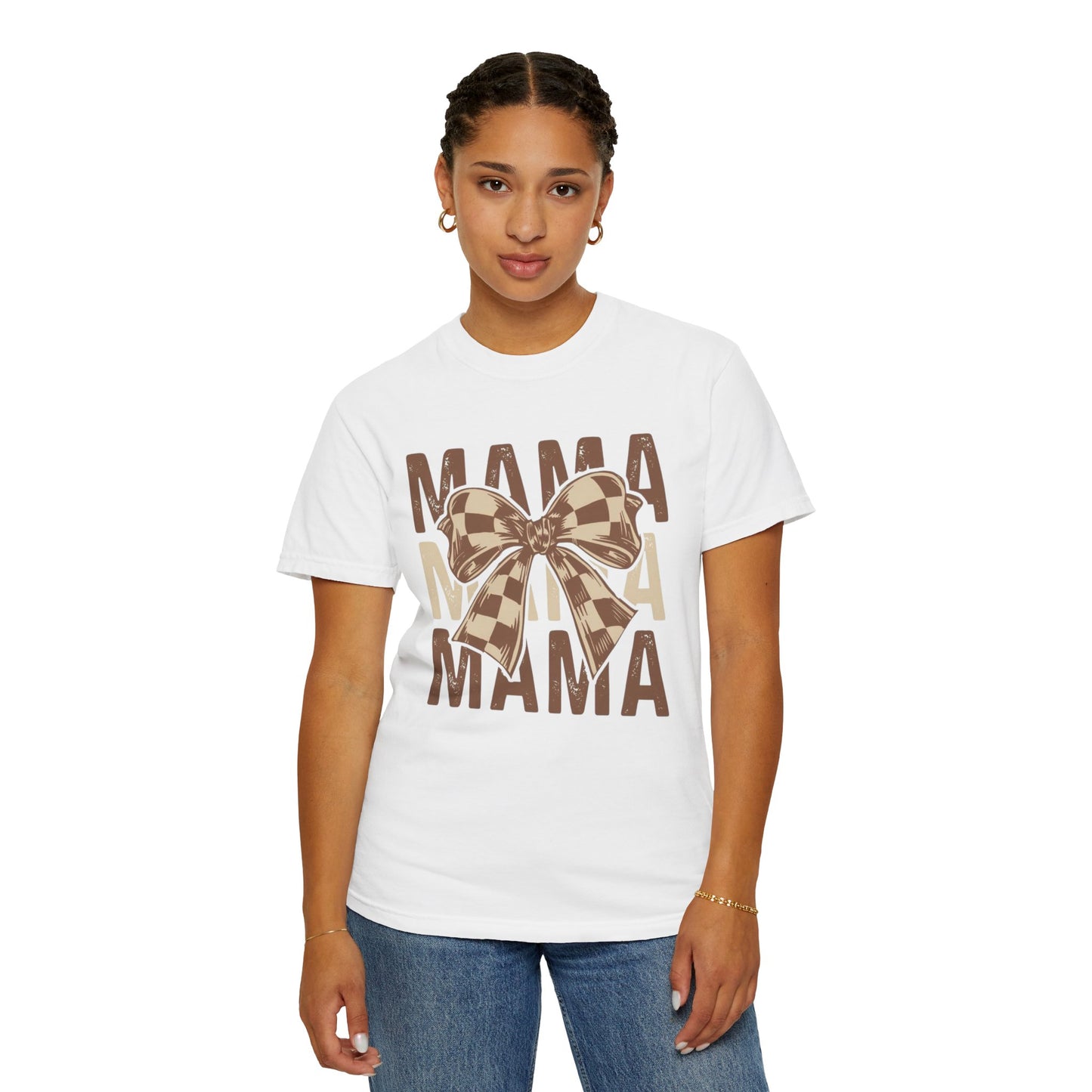 Mama Graphic T-Shirt — Plaid Bow Mom Tee (Mama Print)