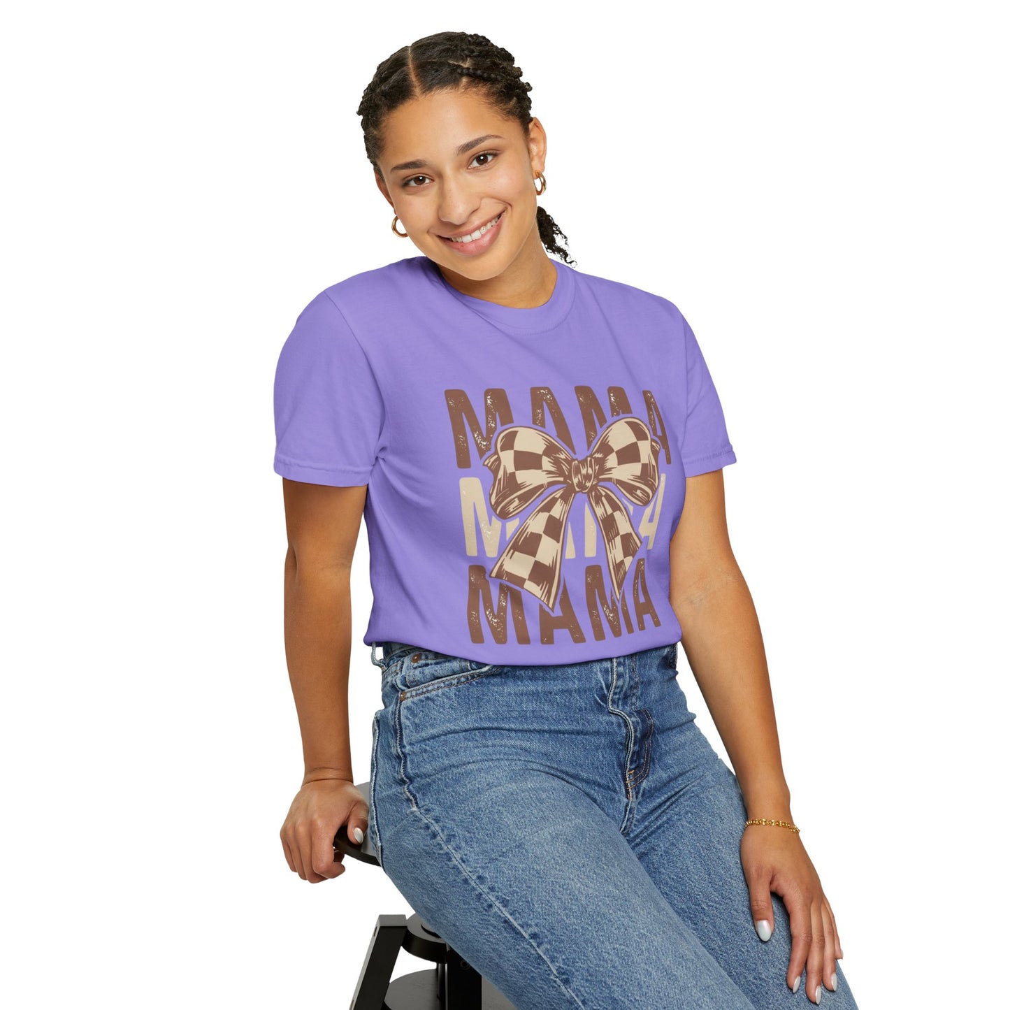 Mama Graphic T-Shirt — Plaid Bow Mom Tee (Mama Print)