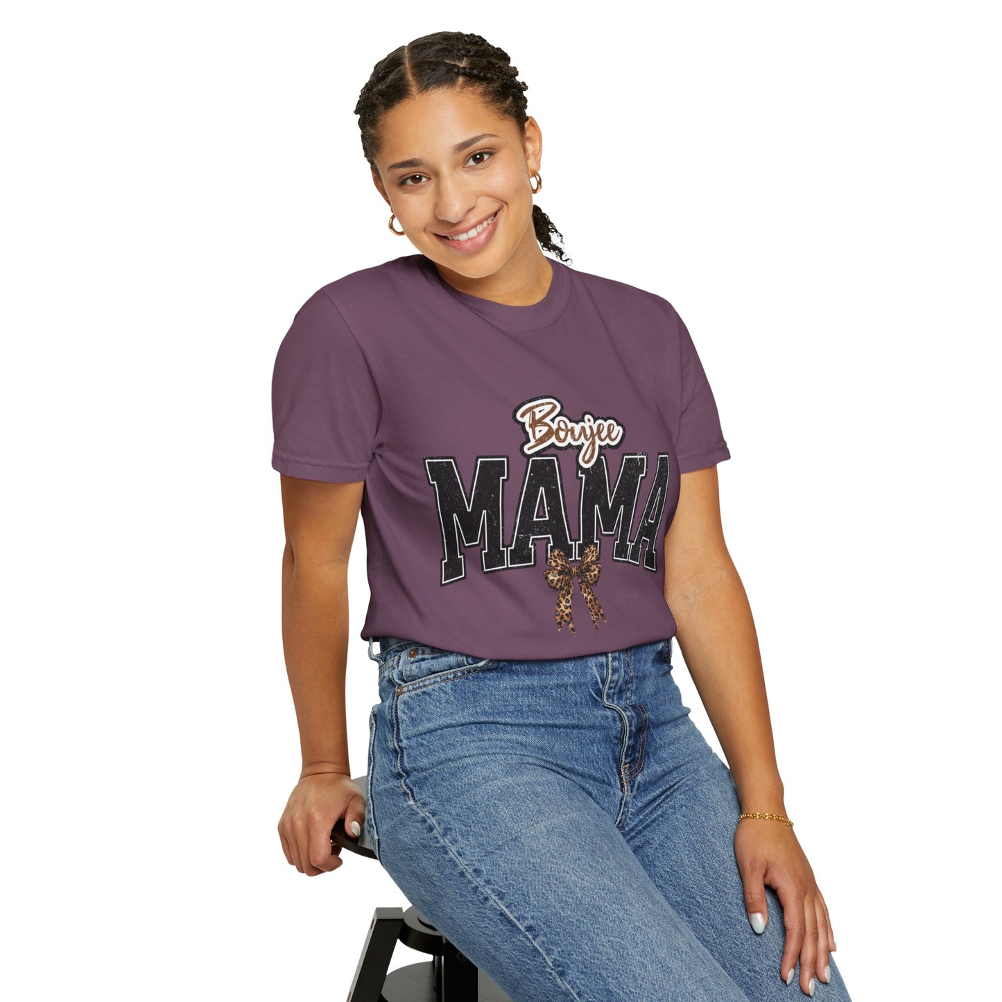Boujee MAMA varsity letters with leopard bow T-Shirt | Mama shirt