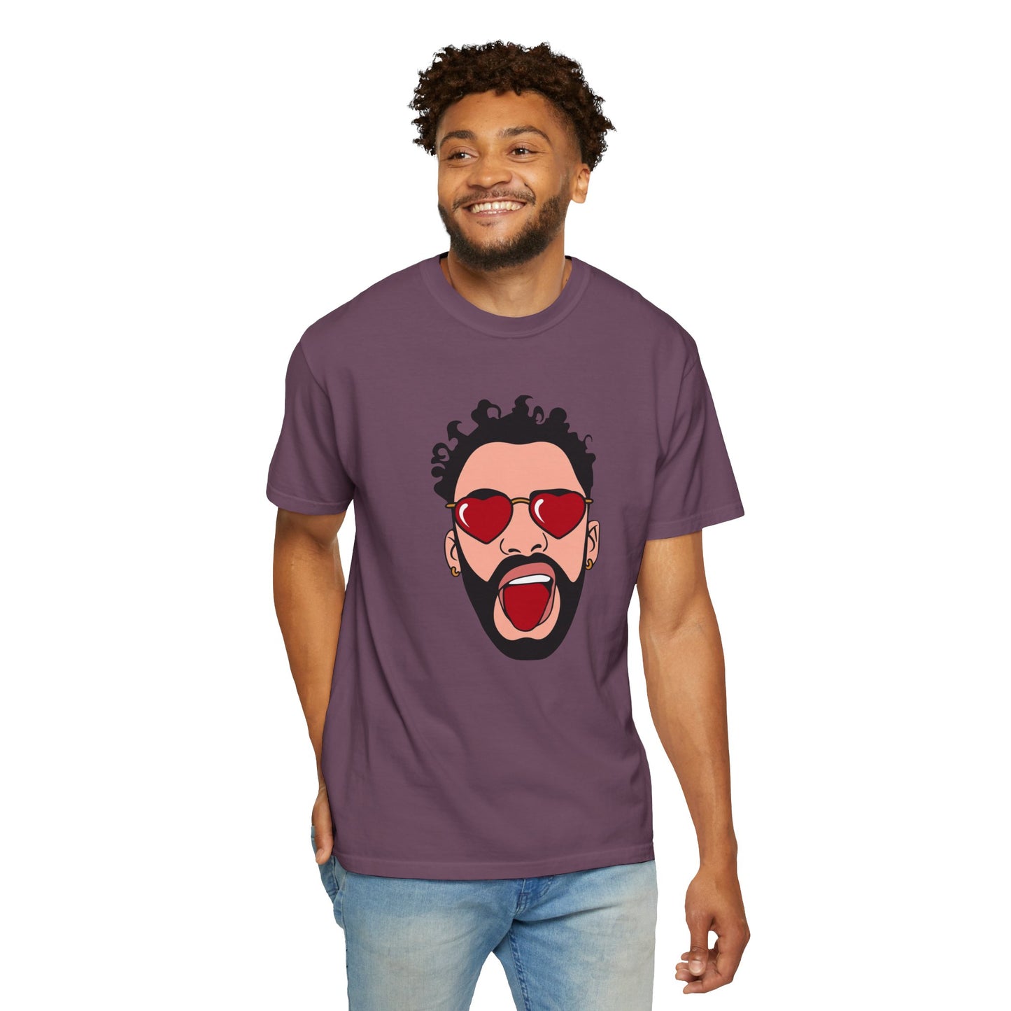 Graphic T-Shirt — Bold Pop Art Face with Heart Sunglasses