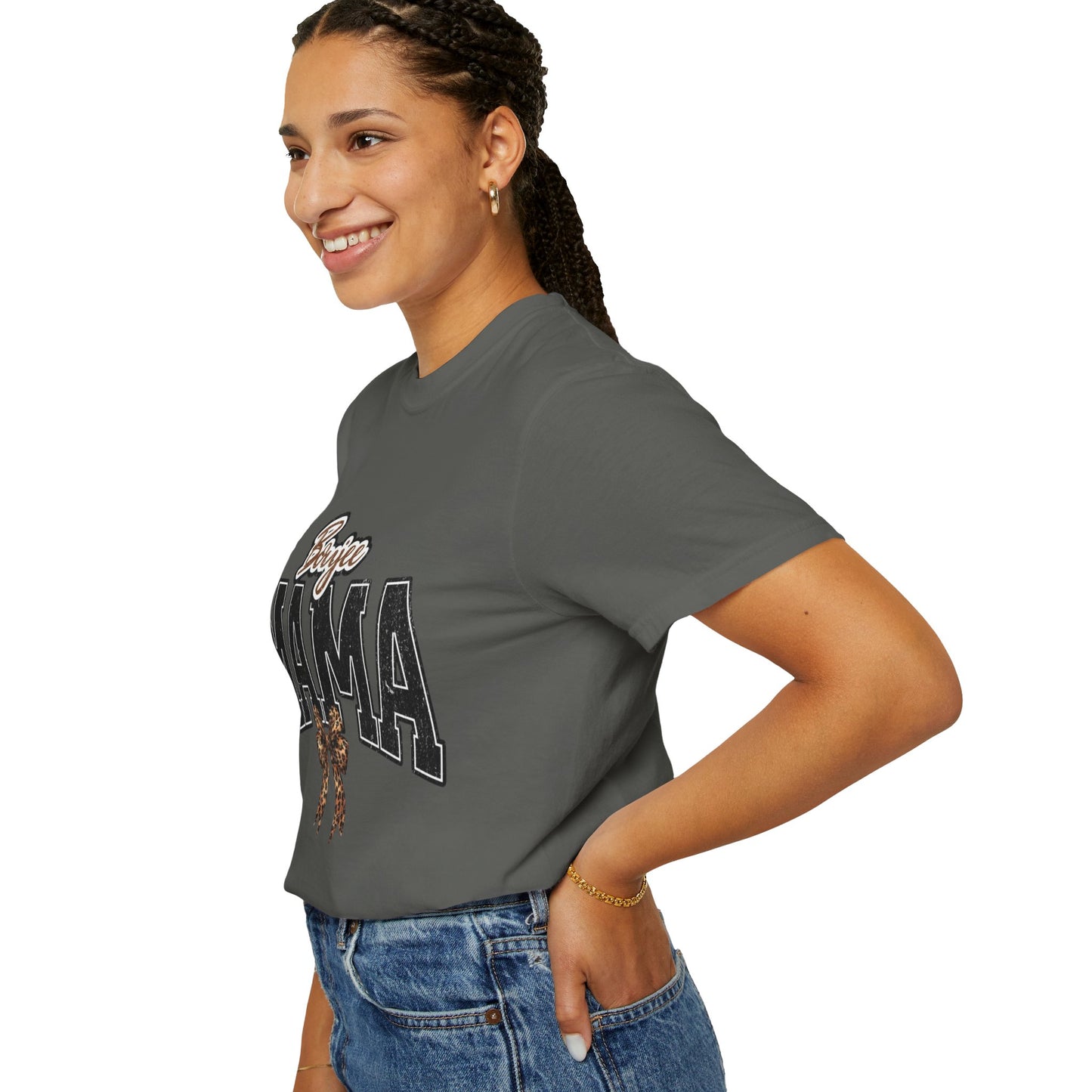 Boujee MAMA varsity letters with leopard bow T-Shirt | Mama shirt