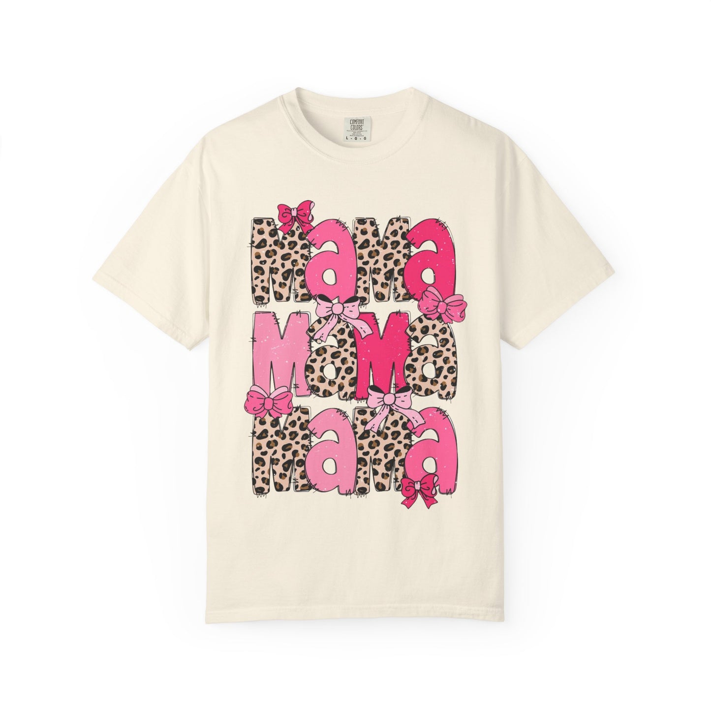 Mama Leopard Print Pink Bow T-Shirt