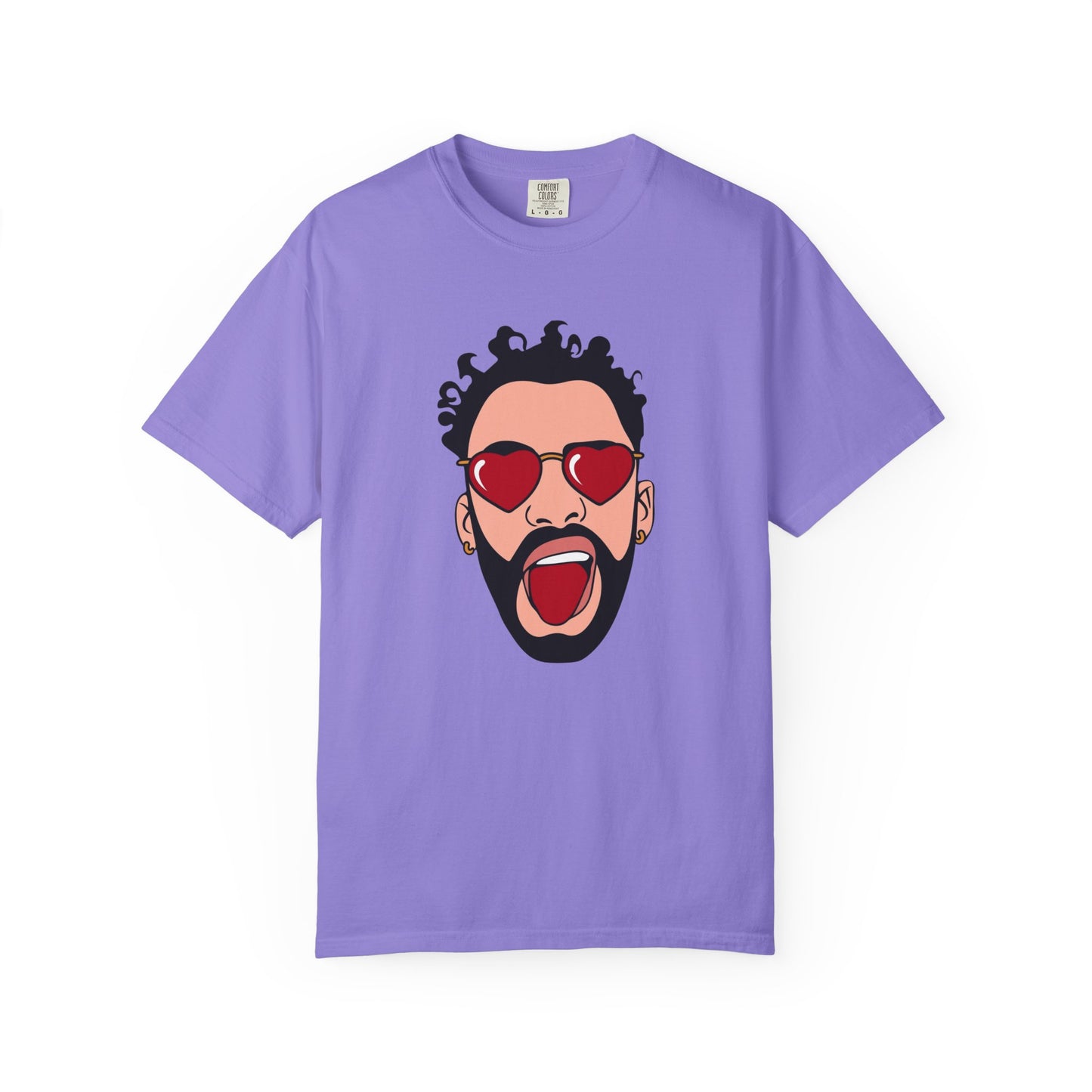 Graphic T-Shirt — Bold Pop Art Face with Heart Sunglasses