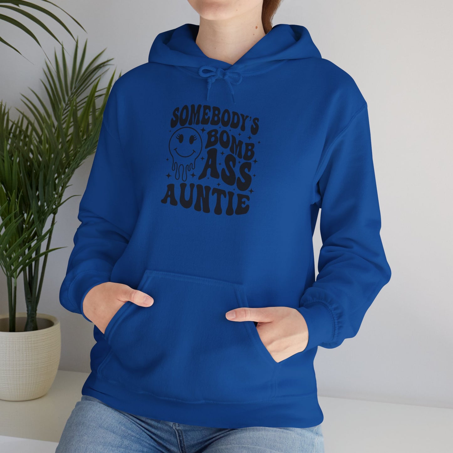 Hoodie — "Somebody's Bomb Ass Auntie" Funny Graphic Hooded Sweatshirt