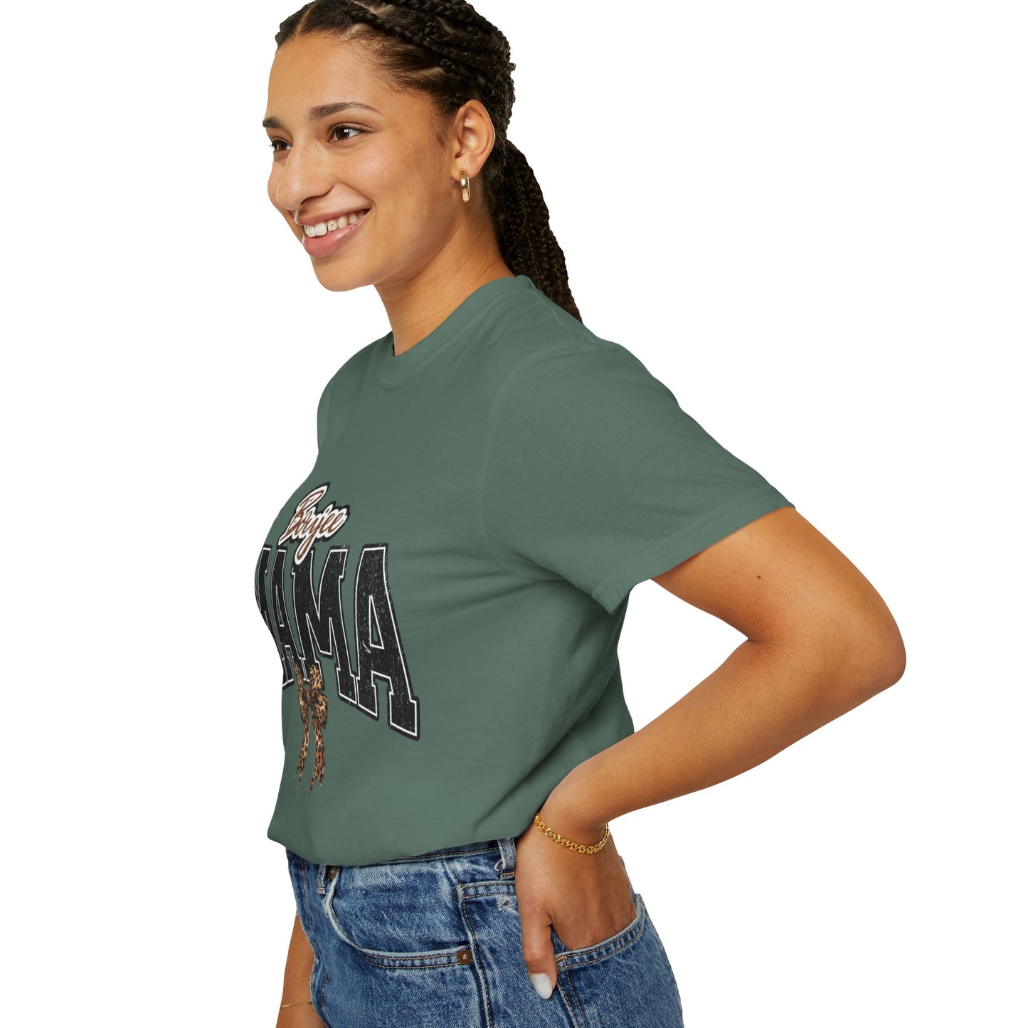 Boujee MAMA varsity letters with leopard bow T-Shirt | Mama shirt