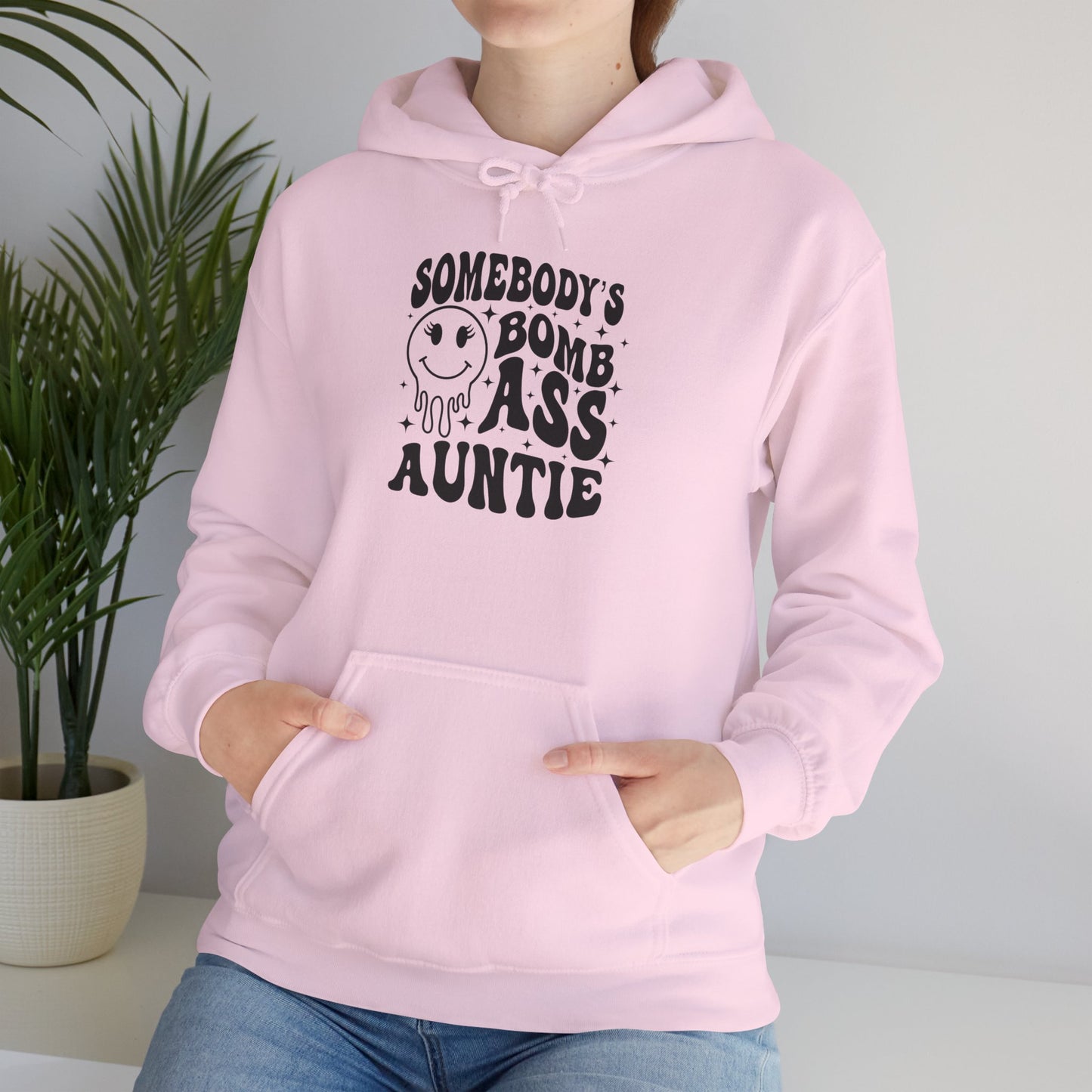 Hoodie — "Somebody's Bomb Ass Auntie" Funny Graphic Hooded Sweatshirt