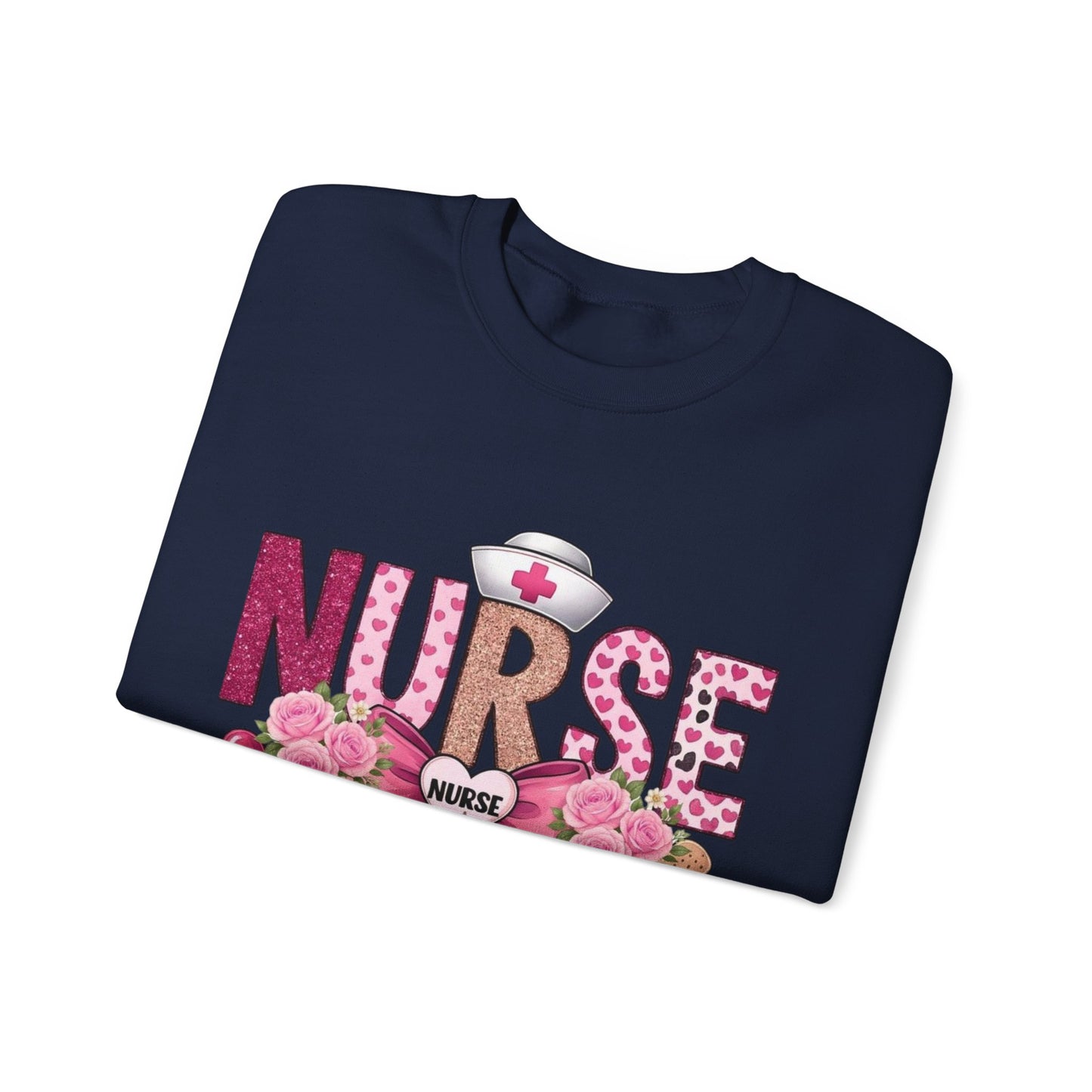 Pink Floral Nurse Crewneck Sweatshirt | Stethoscope, Bandage, Nursing Theme