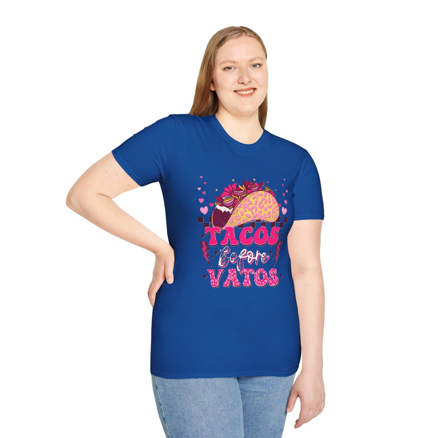T-Shirt — "Tacos Before Vatos" Cute Pink Taco Graphic Tee