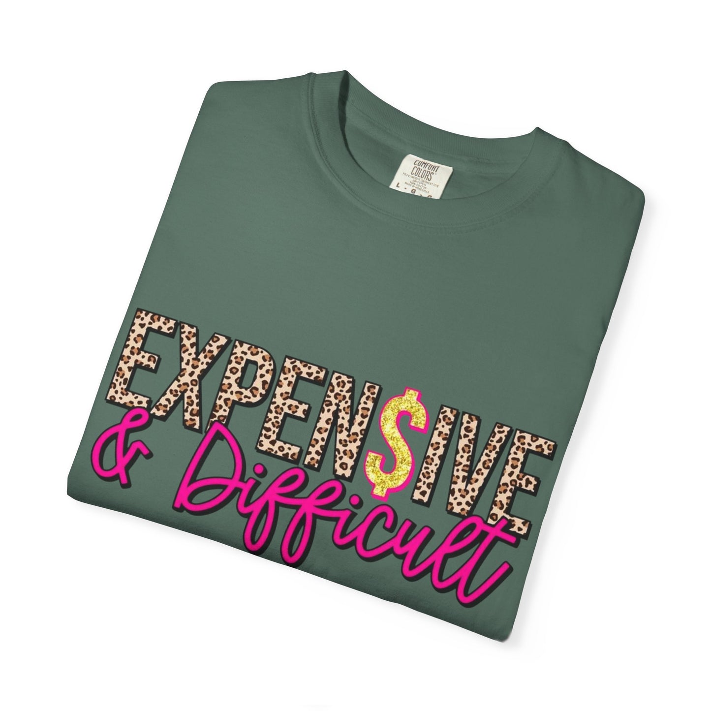 Expensive & Difficult T-shirt | Leopard Print, Dollar Sign, Pink Script