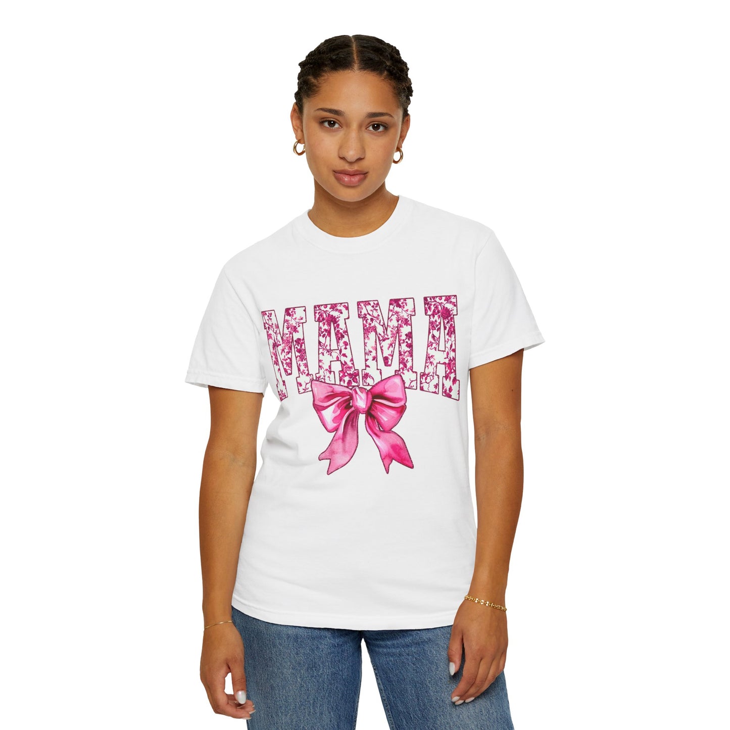 Mama Floral Bow T-Shirt — Mother's Day Pink Ribbon Tee