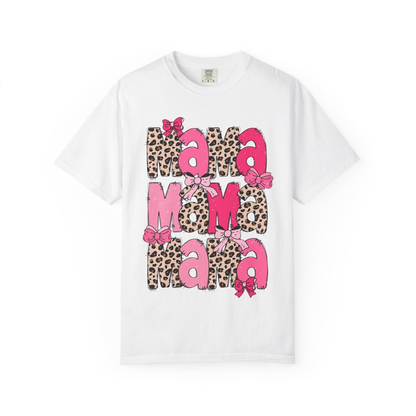 Mama Leopard Print Pink Bow T-Shirt