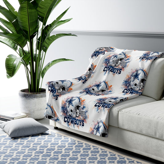 Watercolor Helmet & Wordmark Team Pattern Sherpa Fleece Blanket