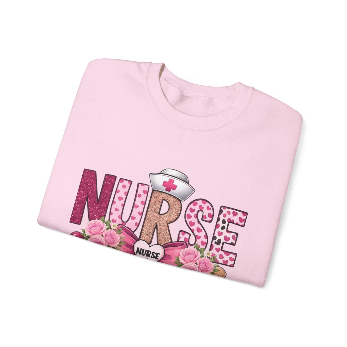 Pink Floral Nurse Crewneck Sweatshirt | Stethoscope, Bandage, Nursing Theme