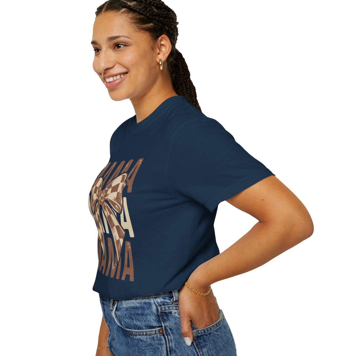 Mama Graphic T-Shirt — Plaid Bow Mom Tee (Mama Print)