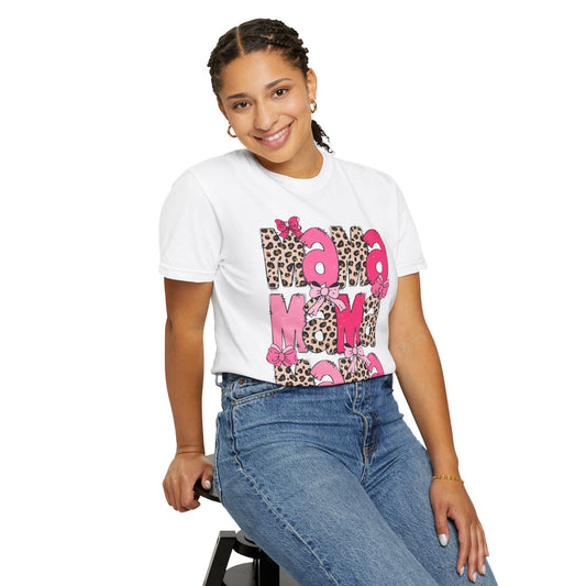 Mama Leopard Print Pink Bow T-Shirt