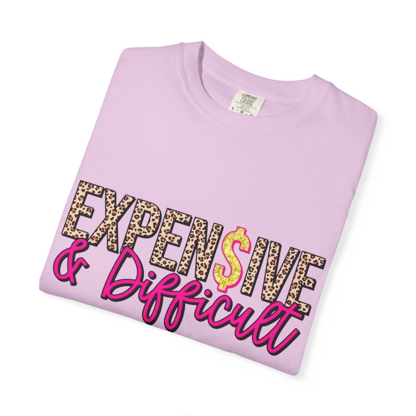 Expensive & Difficult T-shirt | Leopard Print, Dollar Sign, Pink Script