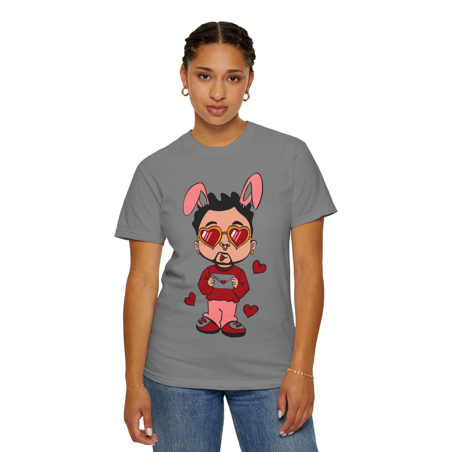 Valentine Bunny Dude T-Shirt — Cute Heart Eyes Love Graphic Tee